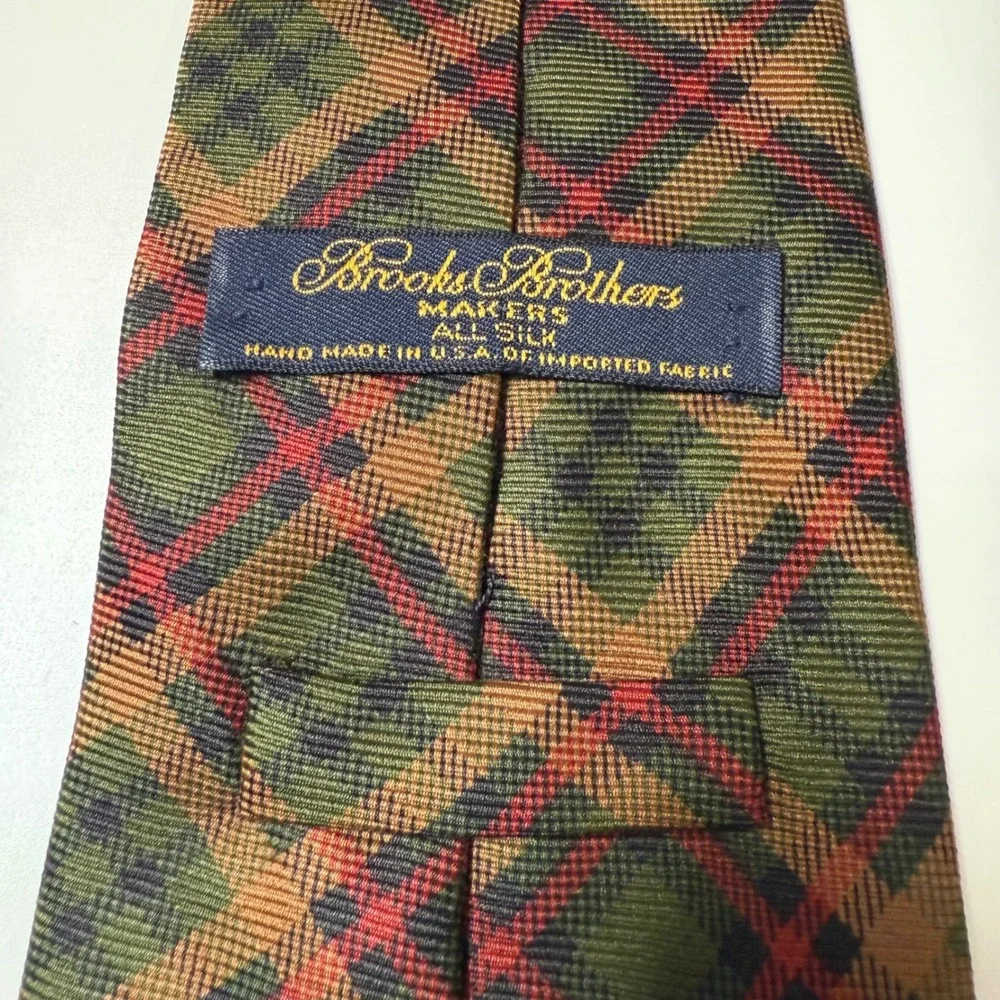 Brooks Brothers Tie Mens Green Red Plaid Silk Classic Handmade USA Makers